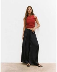 Pull&Bear - Satin Wide-leg Trousers - Lyst