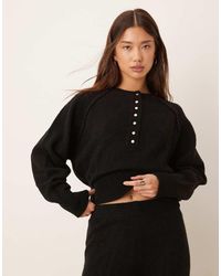 ASOS - Jersey De Manga Larga Con Cuello Panadero Y Botones Dorados De Punto De (Parte De Un Conjunto) - Lyst