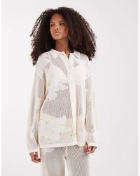 Pretty Lavish - Open Knit Floral Oversized Shirt - Lyst