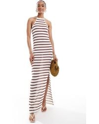 ONLY - Robe longue en maille ajourée rayée avec bord contrastant - rouge - Lyst