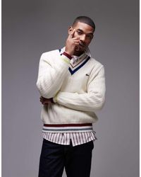 Lacoste - Maglione Lavorato Con Scollo A V Sporco - Lyst