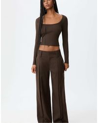 Stradivarius - Pantalon habillé avec taille à rayures - marron - Lyst