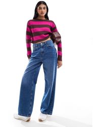 JJXX - Maglione Corto Squadrato A Righe Bordeaux E Rosa A Coste - Lyst