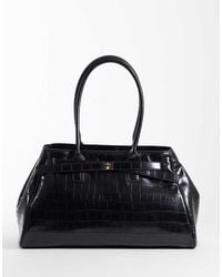 ASOS - Borsa Shopping Strutturata Nera Effetto Coccodrillo Con Cinturino Con Fibbia - Lyst