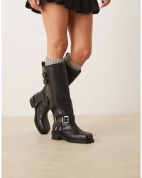 ASOS - Crest Leather Harness Biker Knee Boots - Lyst