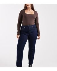 ASOS - Vaqueros De Corte Recto Slim Y Talle Alto Con Acabado De Asos Design Curve-Azul Marino - Lyst