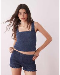 Collusion - Gesmokte Denim Festival Booty-Short - Lyst