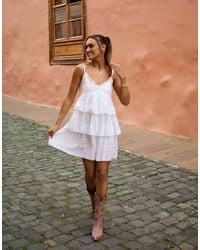 South Beach - X Misha Grimes Broderie Tiered Mini Beach Dress - Lyst