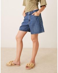 Abercrombie & Fitch - Curve Love High Rise Loose Denim Studded Shorts With Frayed Hem - Lyst