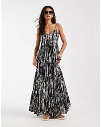ONLY - Maxi Jurk Met Stroken En Abstracte Print - Lyst
