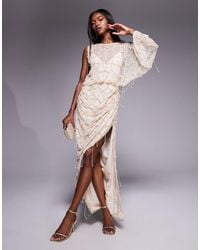 ASOS - Pearl And Fringe Embellished Drape Maxi Dress - Lyst