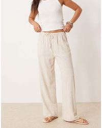 Miss Selfridge - Pantalones De Pernera Ancha Con Cordón Ajustable En La Cintura De Mezcla De Lino De -Neutro - Lyst