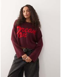 Noisy May - Jersey Burdeos Y Rojo De Corte Cuadrado Con Cuello Redondo De Punto De - Lyst