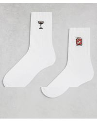 ASOS - Confezione Da 2 Paia Di Calzini Bianchi Con Cocktail Ricamati - Lyst