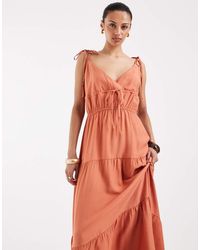 Vero Moda - Tie Shoulder Cami Midi Tiered Dress - Lyst