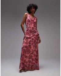TOPSHOP - Vestito Lungo Strutturato A Doppio Strato A Fiori Con Scollo Ad Anello - Lyst