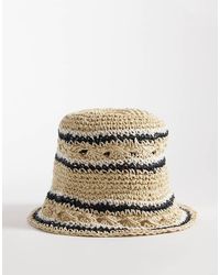 ASOS - Packable Straw Open Weave Stripe Bucket Hat-neutral - Lyst