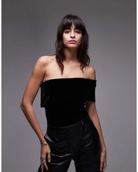 Mango - Bodysuit Van Fluweel Met Blote Schouder - Lyst