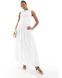 4th & Reckless - Mouwloze Maxi Jurk Van Popeline Met Rimpeleffect En Verlaagde Taille - Lyst