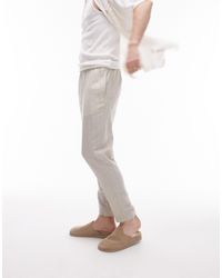 TOPMAN - Pantalon fuselé texturé en lin mélangé à rayures - taupe - Lyst