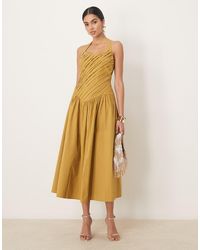 ASOS - Halter Neck Asymmetric Pleat Bodice Midi Sundress With Dropped Waist - Lyst