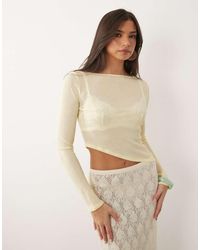 ASOS - Sheer Long Sleeve Top With Asymmetric Hem - Lyst