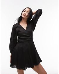 & Other Stories - Linen Wrap Front Mini Dress With Puff Sleeves - Lyst