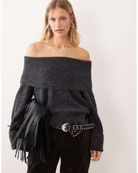 ONLY - Jersey Oscuro Con Escote Bardot De Punto De - Lyst