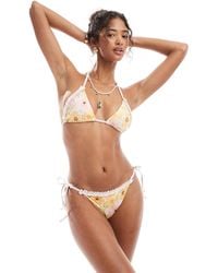 ASOS - – abi – gerüschtes bikinihöschen mit seitlichem bindeband und em blumen-print - Lyst