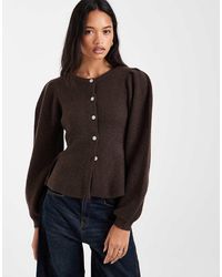 Pieces - Waist Detail Soft Rib Knitted Cardigan - Lyst