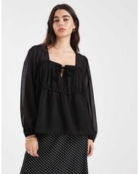 ASOS - Sheer Yoke Chiffon Ruched Detail Blouse - Lyst