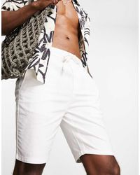 Only & Sons - Pantalones Cortos Blancos Con Lazada En La Cintura De Mezcla De Lino De - Lyst