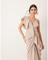 ASOS - – strukturiertes, asymmetrisches maxikleid mit rüschen und streifenmuster - Lyst