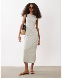 Mango - Boat Neck Sleeveless Midi Dress With Ruched Waist - Lyst