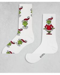 ASOS - Pack De 2 Pares De Calcetines Blancos Para Navidad Con Estampado Gráfico De "El Grinch" De - Lyst