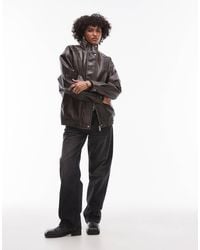TOPSHOP - – super-oversize-bomberjacke aus kunstleder mit teddy-futter - Lyst