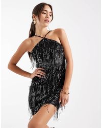 ONLY - Mini Jurk Met Halternek, Franjes En Lovertjes - Lyst