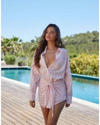 Noughts & Kisses - Pinstripe Wrap Waist Shirt Mini Dress - Lyst