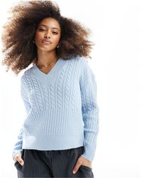 French Connection - Cable Knit V Neck Sweater - Lyst