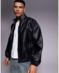 ASOS - Chaqueta De Chándal Negra Extragrande De Cuero Sintético De - Lyst