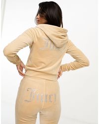 Juicy Couture - Sweat d'ensemble à capuche en velours avec fermeture éclair - beige clair - Lyst