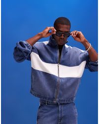 ASOS - Giacca di jeans lavaggio medio anni '90 con pannelli bianchi e zip - Lyst