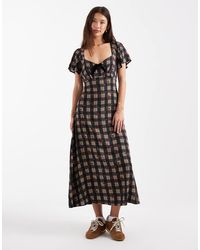 New Look - Geruite Midi-Jurk Van Fluweel Met Strikkenprint - Lyst