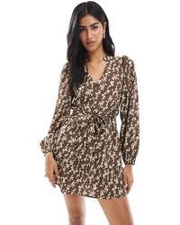 Wednesday's Girl - Tie Detail Floral Print Belted Mini Dress - Lyst
