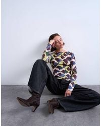 TOPSHOP - Microfibre Painted Geo Print Long Sleeve Top - Lyst