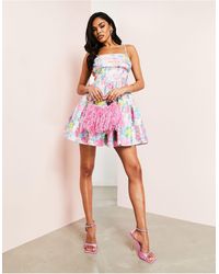 ASOS - Jacquard Corsetted Tiered Skater Mini Dress - Lyst
