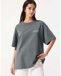 Pull&Bear - T-Shirt Grigia Con Stampa Grafica "Country Garden" - Lyst