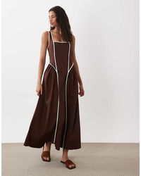 ASOS - Square Neck Midi Dress With Sculpted Bust And Contrast Piping - Lyst