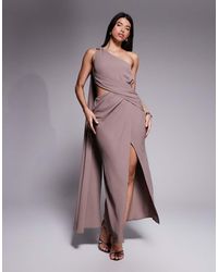 knee length dresses for ladies Rent Asos Design Satin One Shoulder Maxi Dress With Waist Detail In Sage  Green