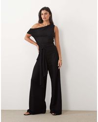 ASOS - Tie Waist Detail Wide Leg Jersey Pants - Lyst